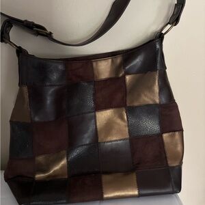 Apt. 9 Brown and Gold Patchwork Shoulder Bag